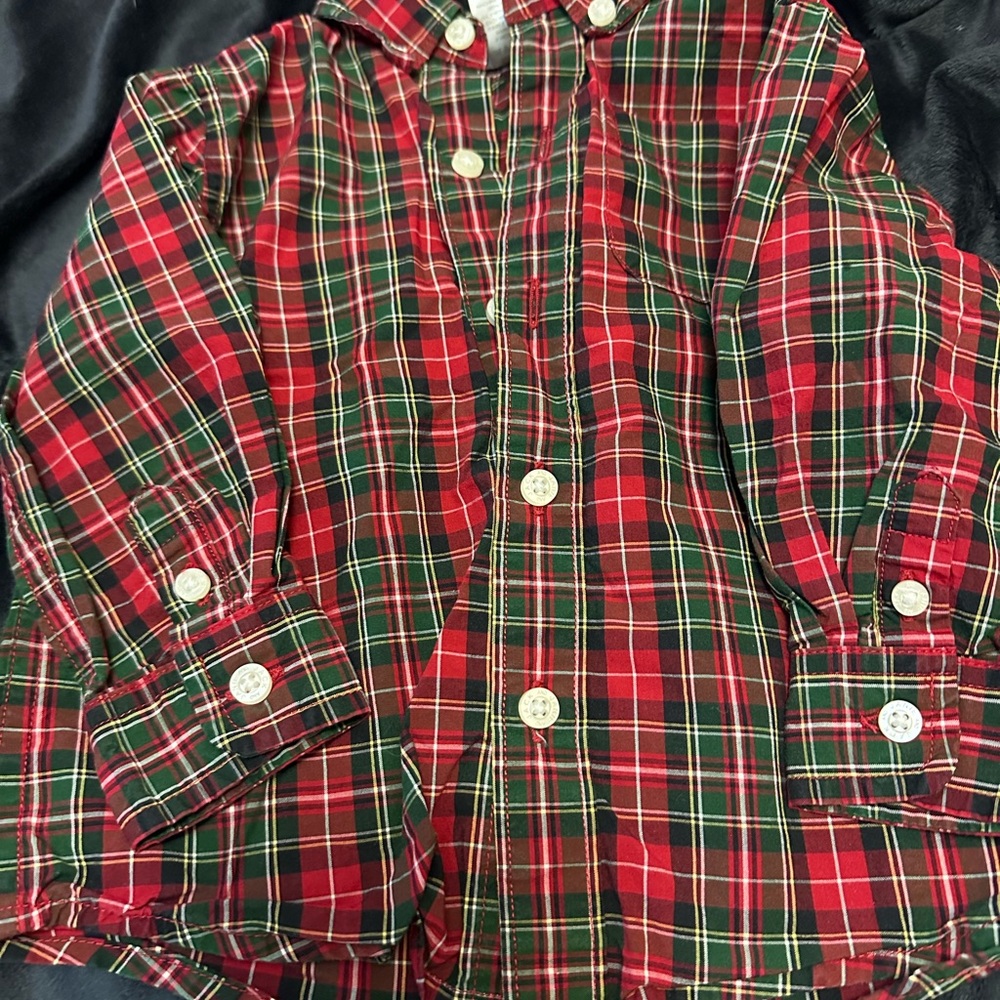 Janie and Jack Red and Green Plaid Button Down Shirt - Bin 13